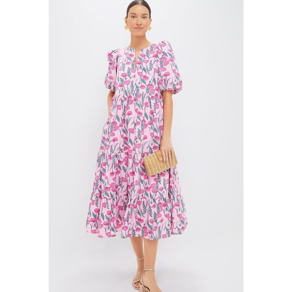 HYACINTH HOUSE Pink Amaryllis Floral Cisco Maxi Dress Size S NWT